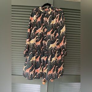 J. Crew Multicolor Long Sleeve Dress with Giraffe Print